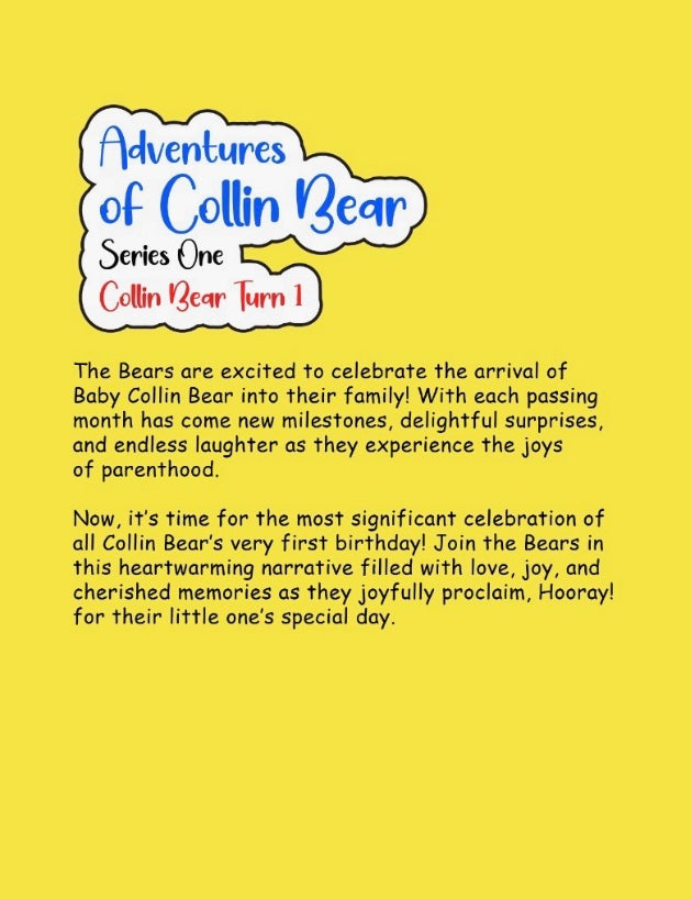 Donate a Book - Adventures of Collin Bear- Series One - Collin Bear Turns 1